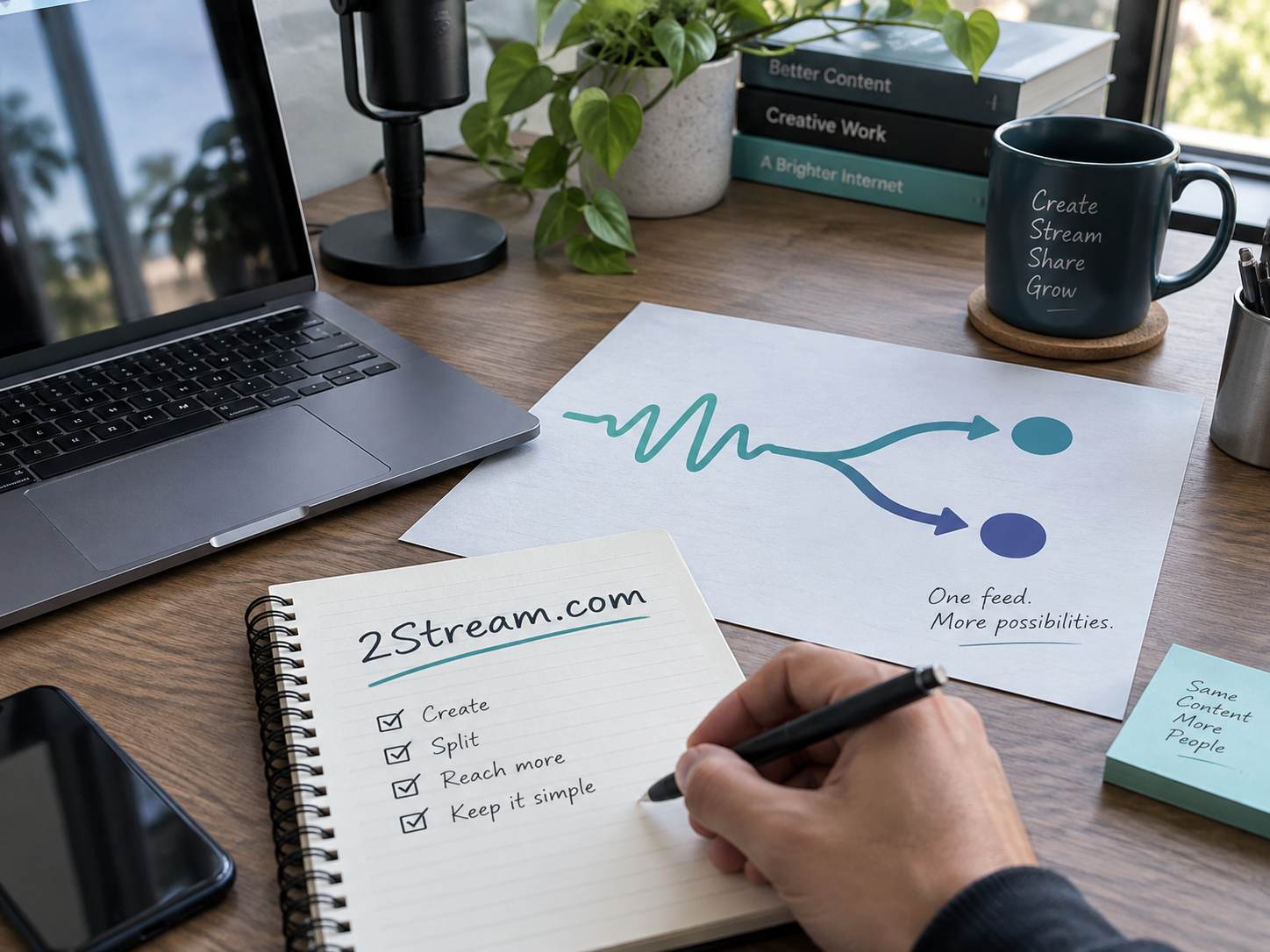 2Stream.com concept desk for a creator dual-stream tool